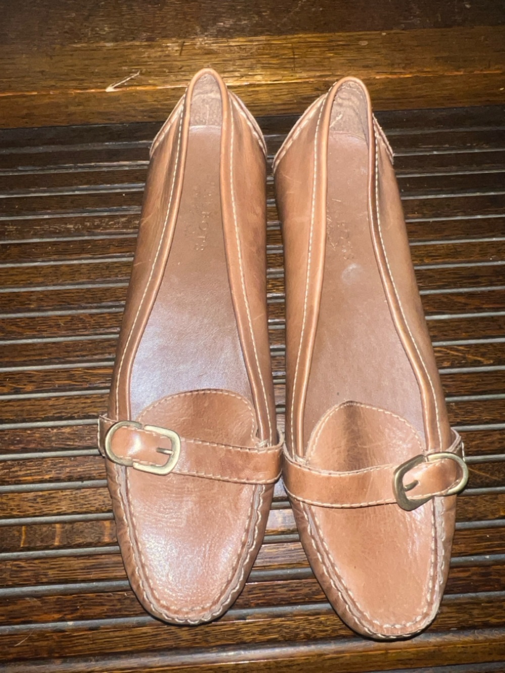 Talbots Brown Leather Loafers with Gold Buckle